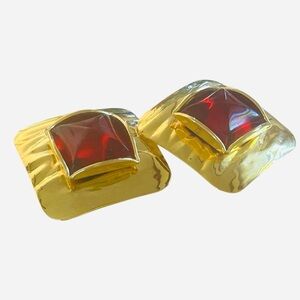 Vintage 1980’s Huge Molded Red Lucite Clip Earrings